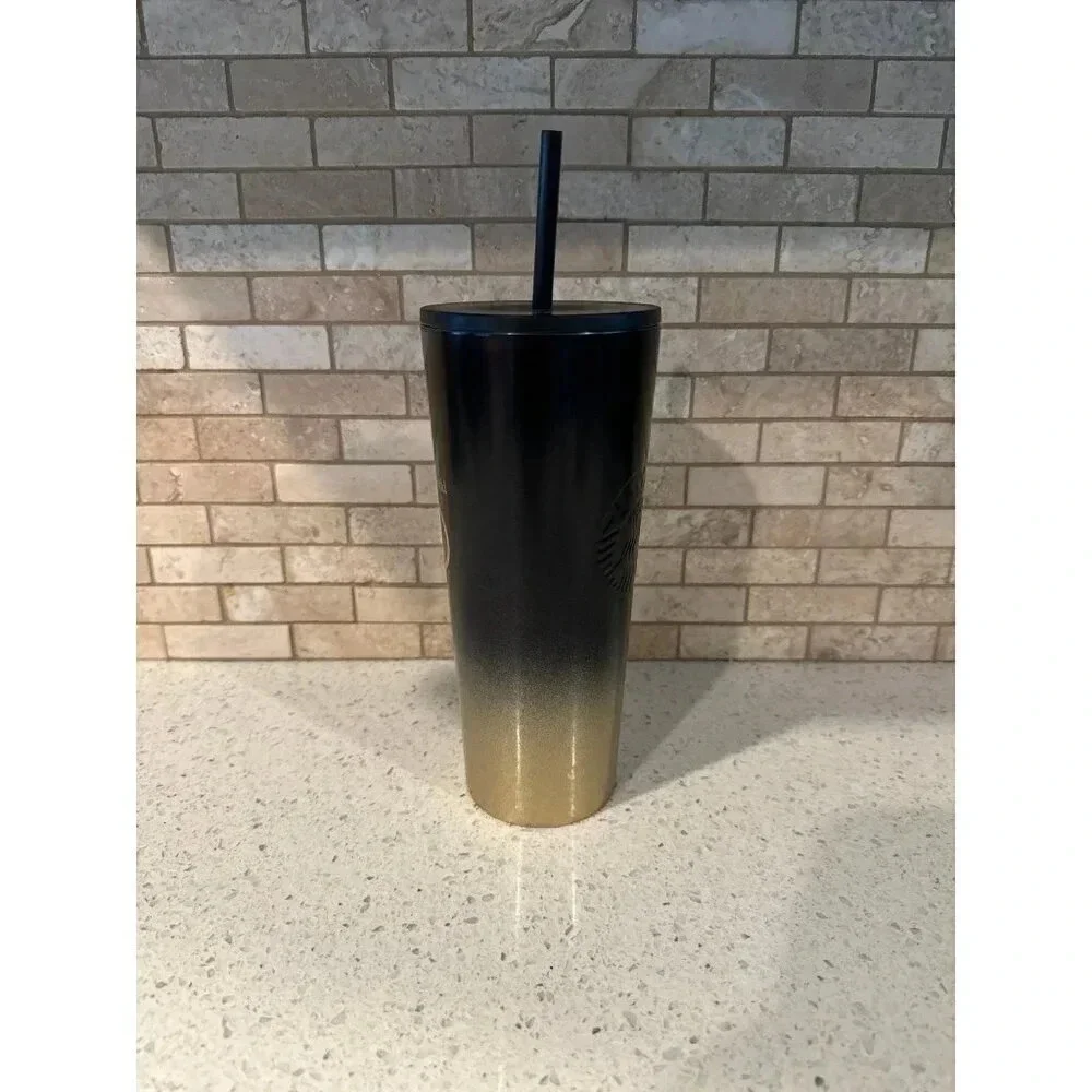 Walt Disney World‎ 50th Anniversary Luxe Logo Starbucks Black Gold Tumbler